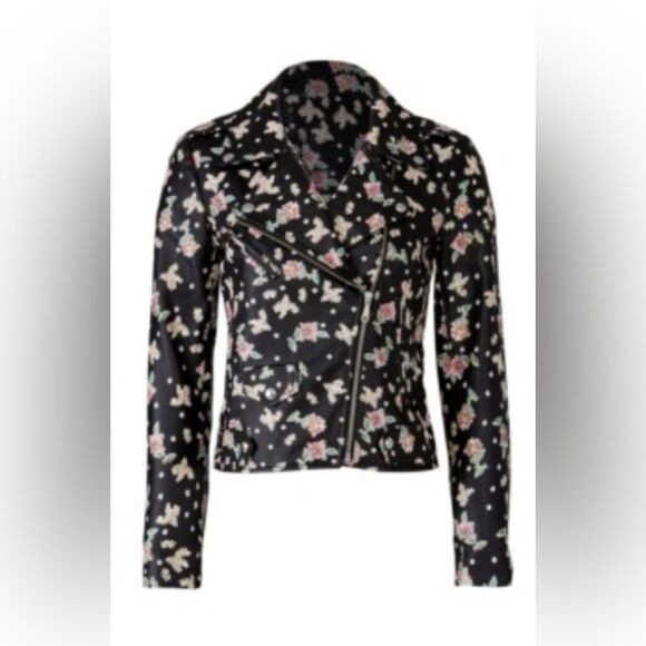 Rebecca Minkoff Floral Leather Moto Jacket Size Large